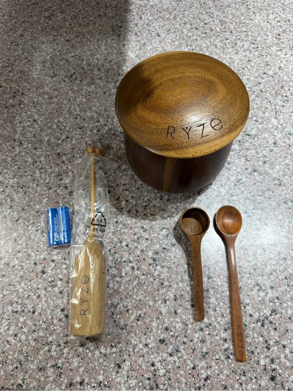 Acacia Wood Container Set with Matching Brown Spoons
